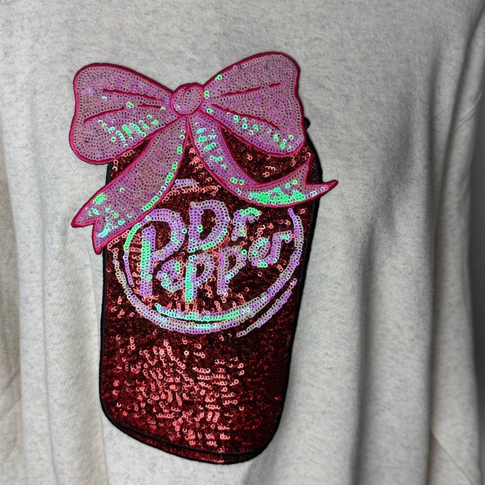 NWT XL dr.pepper lover bow pullover crewneck sweatshirt heather oatmeal coquette - Picture 2 of 10